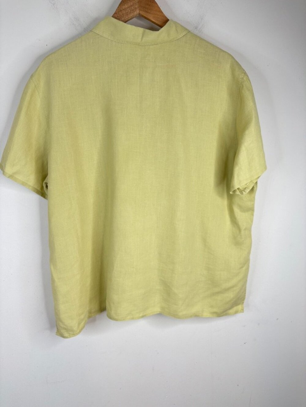 J Jill 100% Linen Camp Shirt L Boxy Citrine Green Lightweight Minimalist Beach - Picture 3 of 6